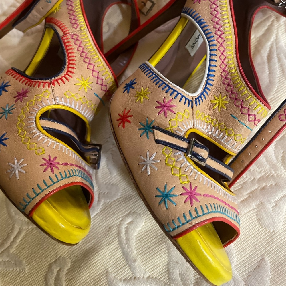 Tabitha Simmons Ankle Heels in Multicolor Leather 9.5 GORGEOUS stilettos